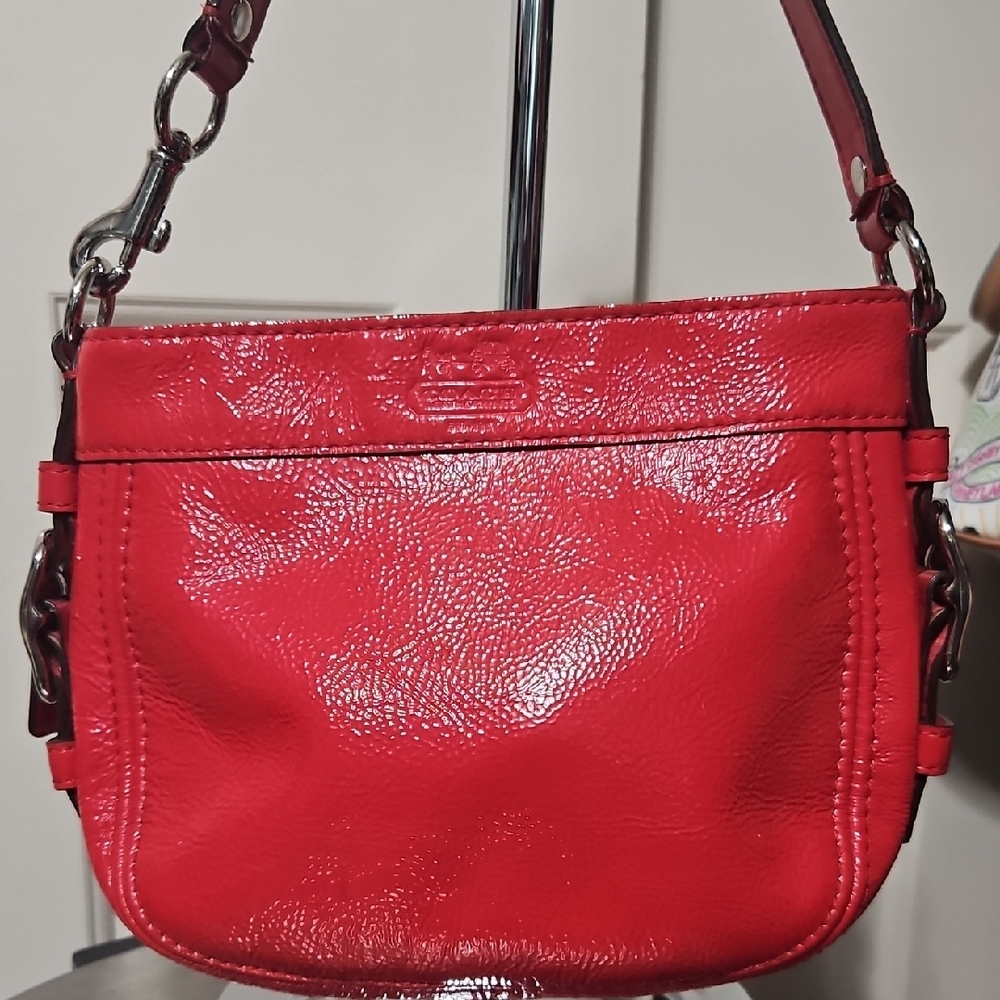 Coach EUC Zoe Vibrant Red Patent Leather Shoulder Bag - Picture 1 of 13